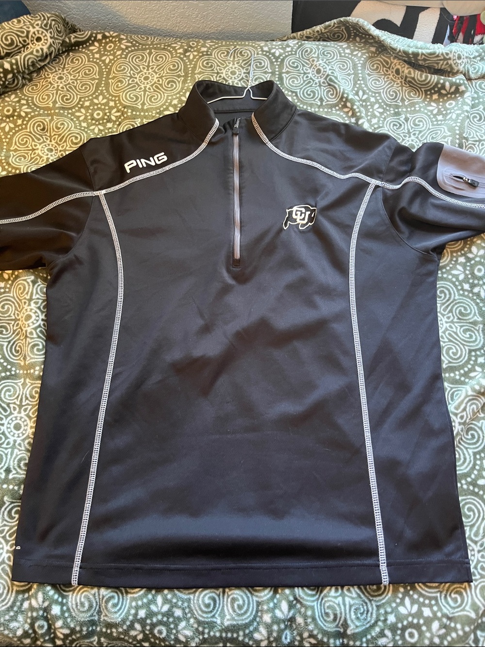 Ping Men’s Black Rash Guard with Gray Contrast Stitching with CU buffs patch